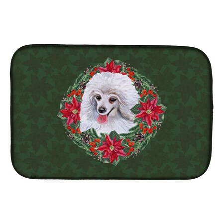 Carolines Treasures Medium White Poodle Poinsetta Wreath Dish Drying Mat CK1549DDM